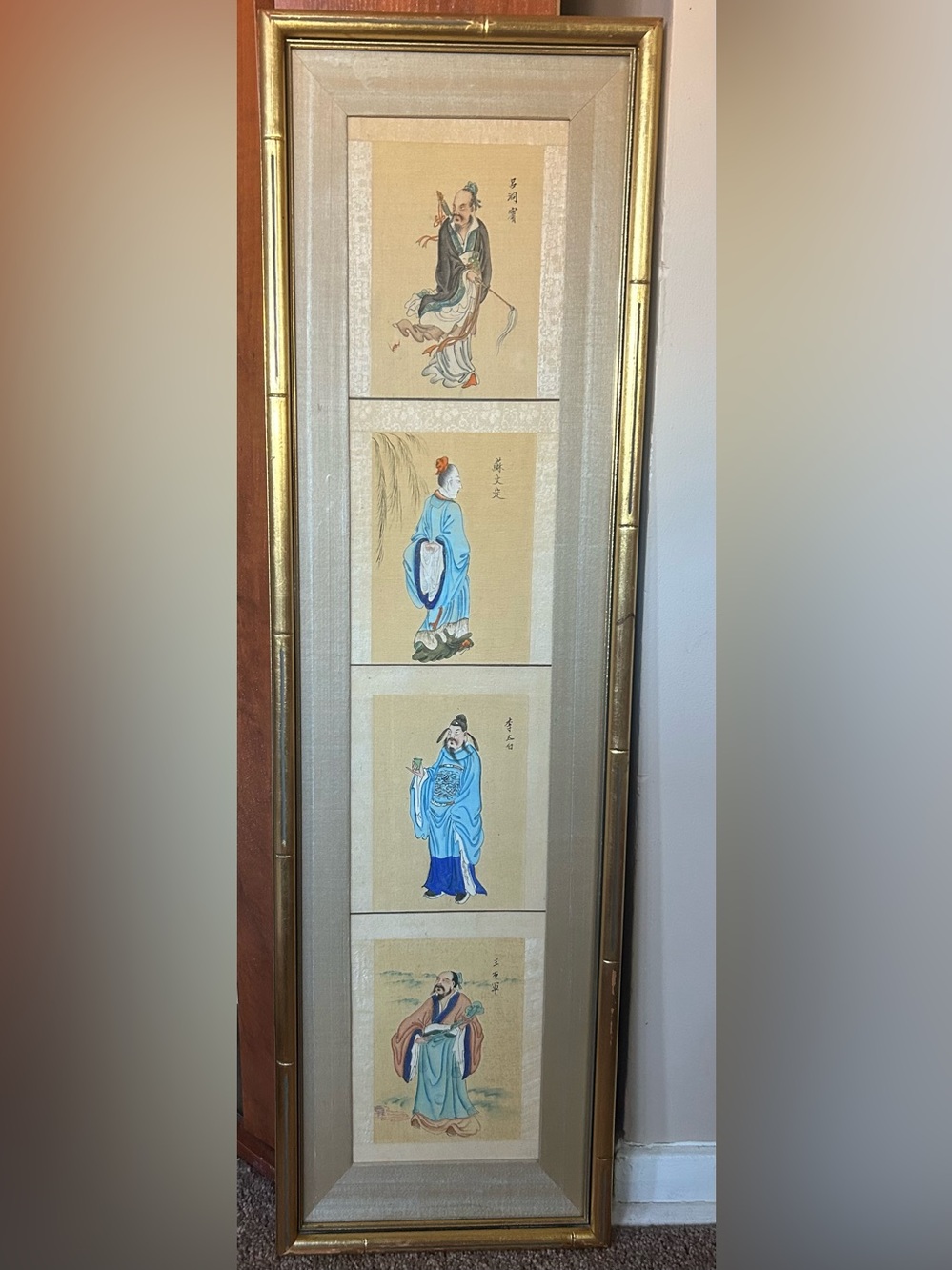 Antique four individual paintings of Chinese Immortals: 10”X 35”